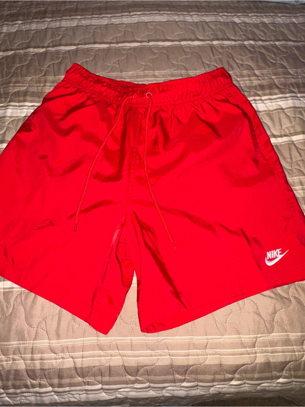 Nike Men's Bright Red Athletic Shorts with White Logo